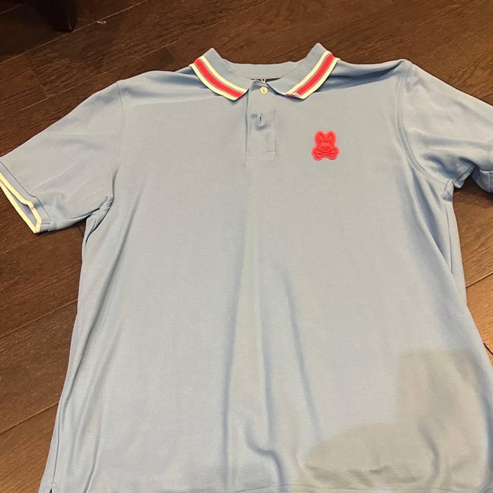 Psycho BunnyBlue Polo Shirt with hot pink Logo